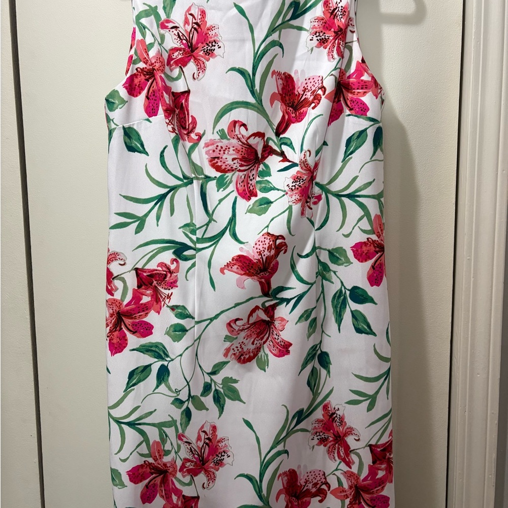 Floral Sleeveless Dress - White with Pink and Green Accents - Picture 2 of 5